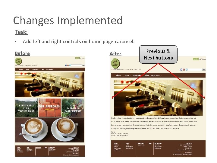 Changes Implemented Task: • Add left and right controls on home page carousel. Before Changes Implemented Task: • Add left and right controls on home page carousel. Before