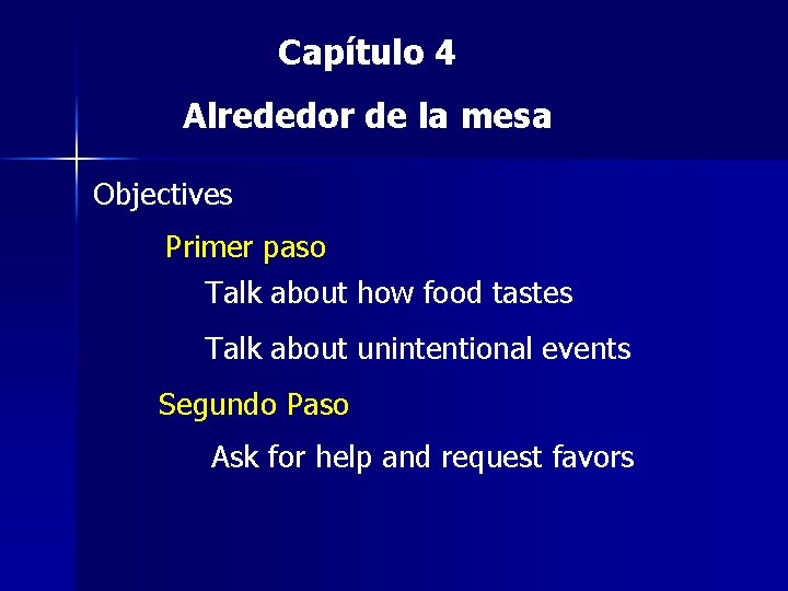 Capítulo 4 Alrededor de la mesa Objectives Primer paso Talk about how food tastes