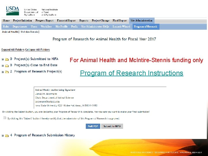 For Animal Health and Mc. Intire-Stennis funding only Program of Research Instructions 