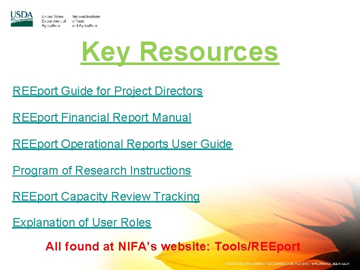 Key Resources REEport Guide for Project Directors REEport Financial Report Manual REEport Operational Reports