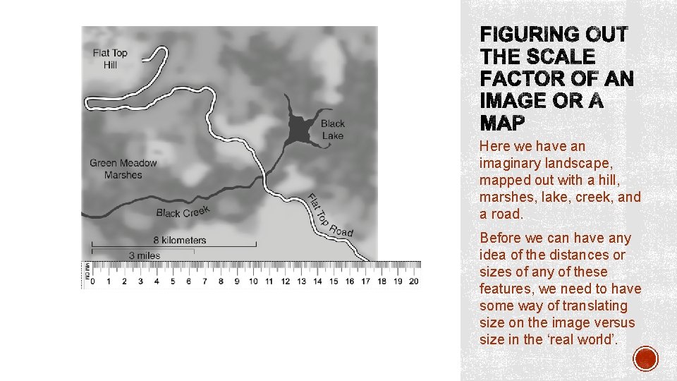 Here we have an imaginary landscape, mapped out with a hill, marshes, lake, creek,