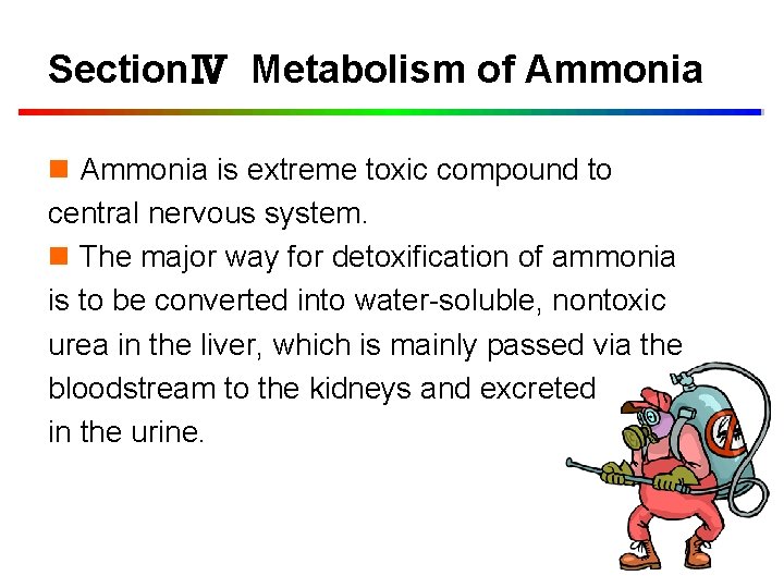 SectionⅣ Metabolism of Ammonia n Ammonia is extreme toxic compound to central nervous system.