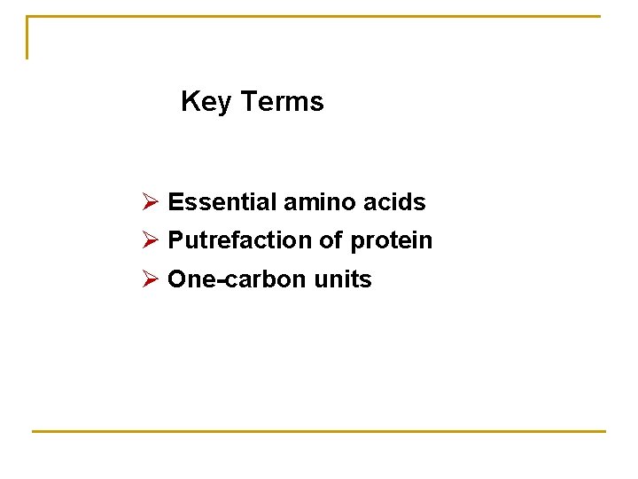 Key Terms Ø Essential amino acids Ø Putrefaction of protein Ø One-carbon units 