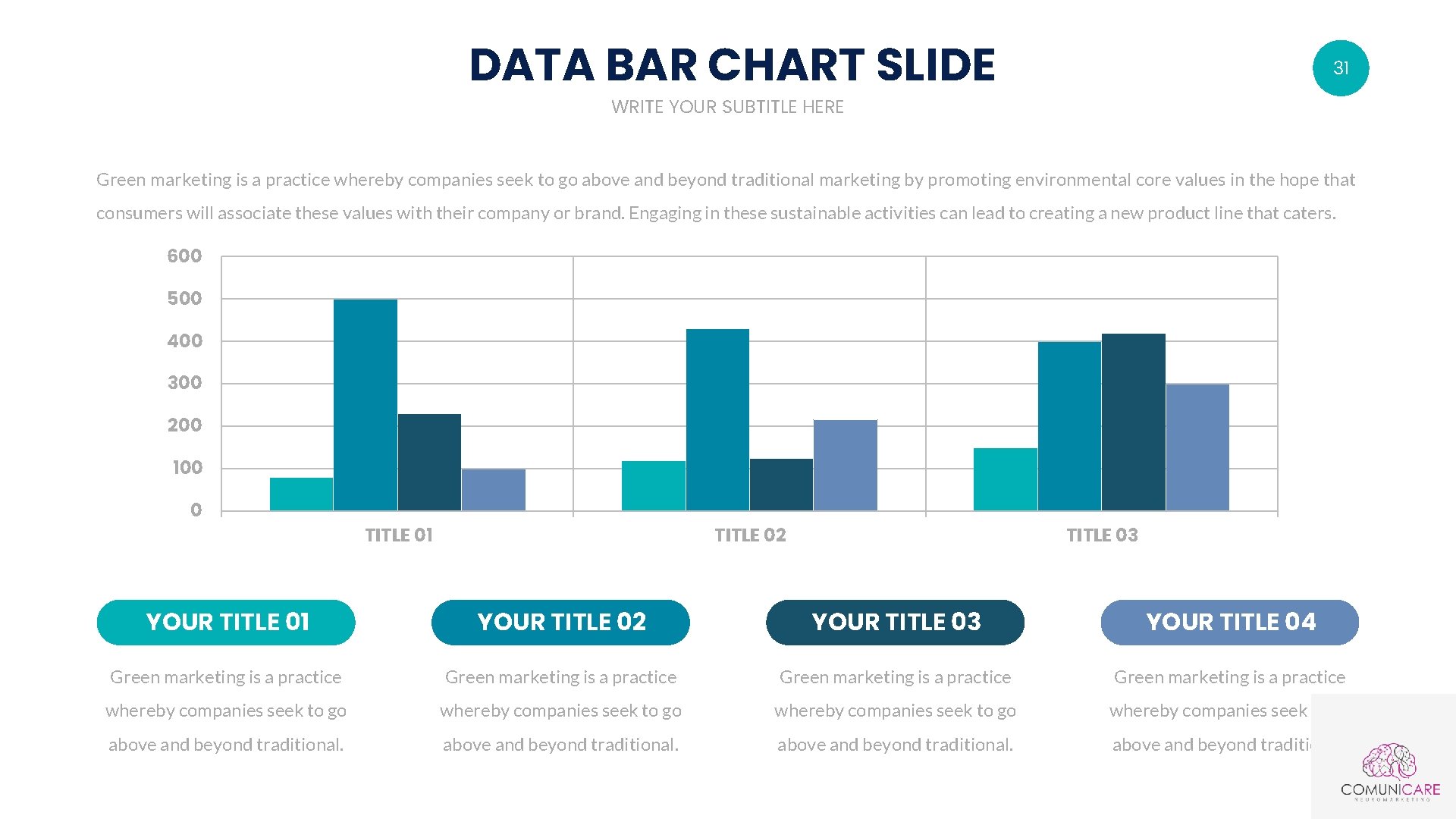 DATA BAR CHART SLIDE 31 WRITE YOUR SUBTITLE HERE Green marketing is a practice