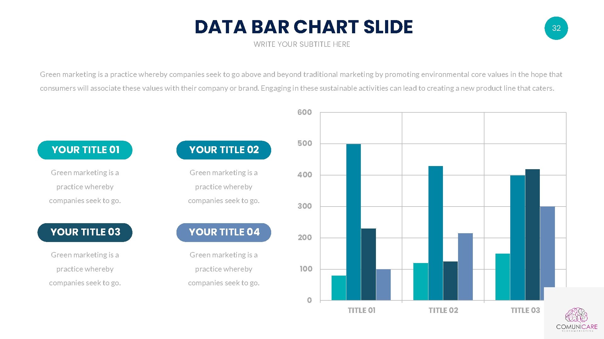 DATA BAR CHART SLIDE 32 WRITE YOUR SUBTITLE HERE Green marketing is a practice