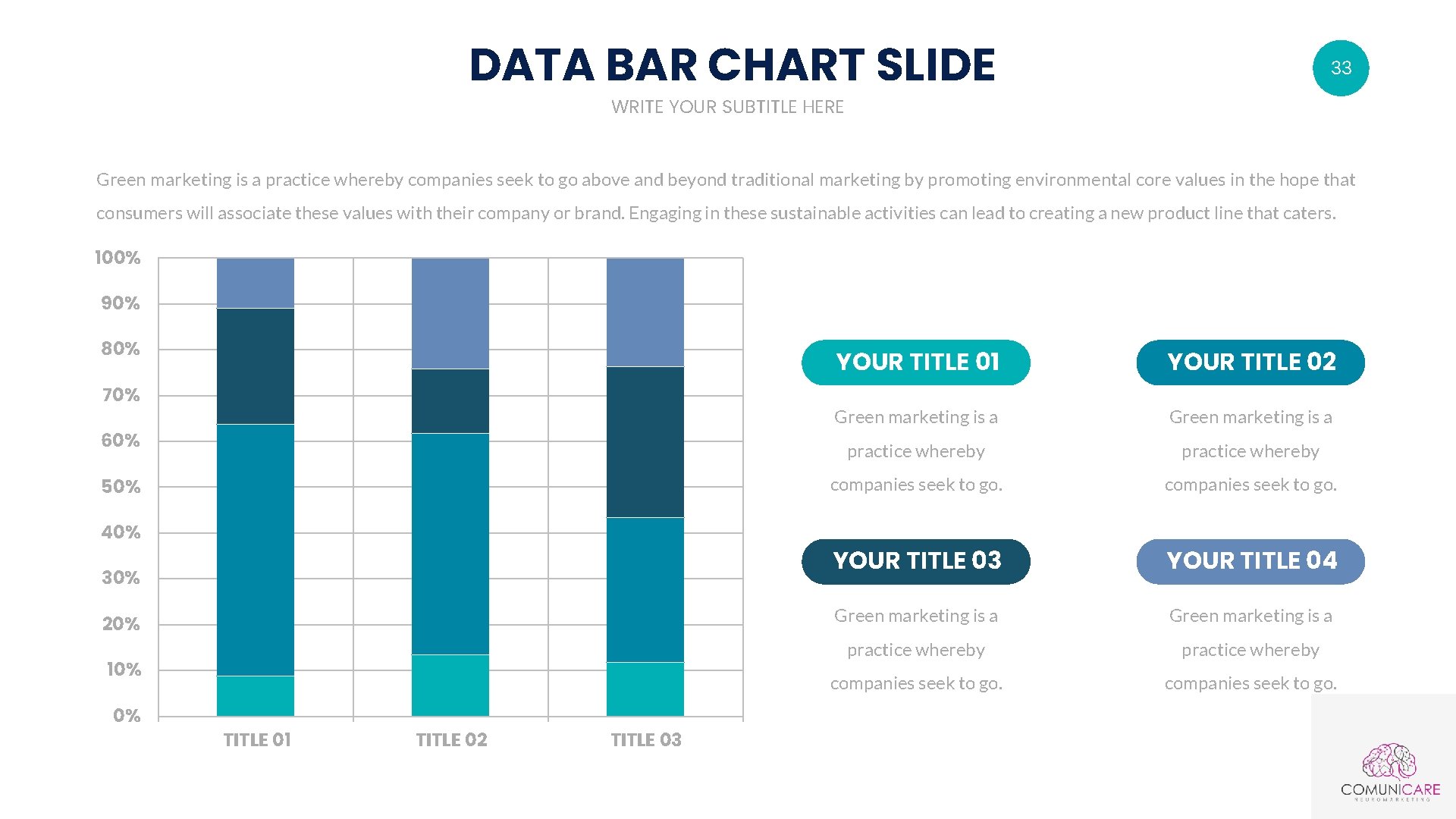 DATA BAR CHART SLIDE 33 WRITE YOUR SUBTITLE HERE Green marketing is a practice