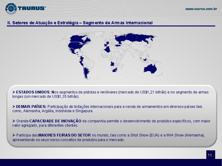 II. Setores de Atuação e Estratégia – Segmento de Armas Internacional Ø ESTADOS UNIDOS: