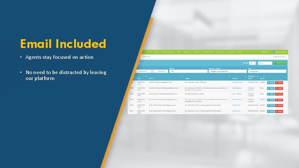 Email Included • Agents stay focused on action • No need to be distracted