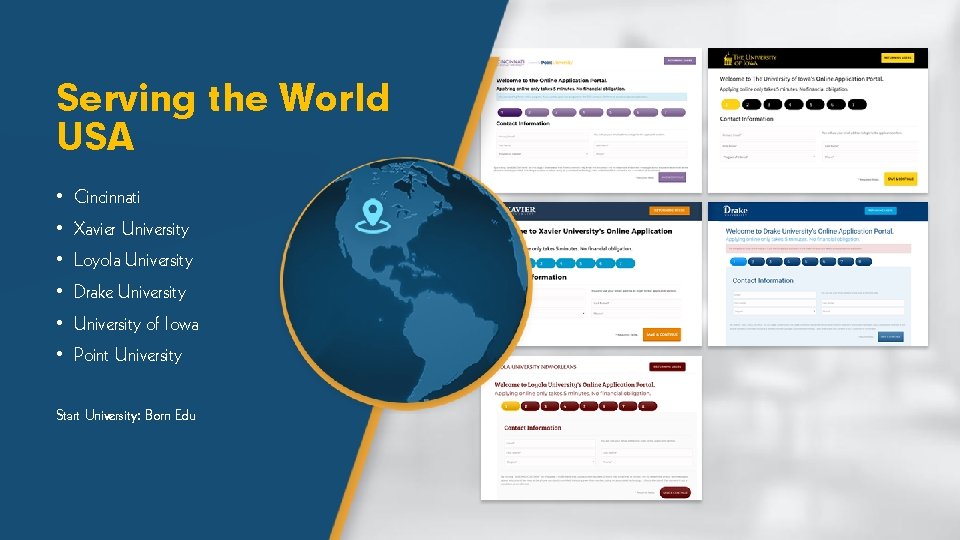 Serving the World USA • Cincinnati • Xavier University • Loyola University • Drake
