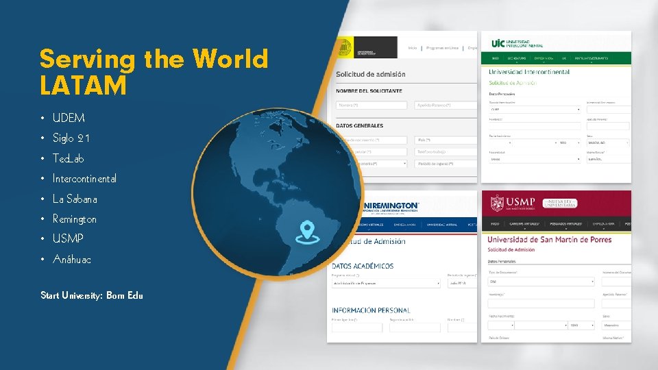 Serving the World LATAM • UDEM • Siglo 21 • Tec. Lab • Intercontinental