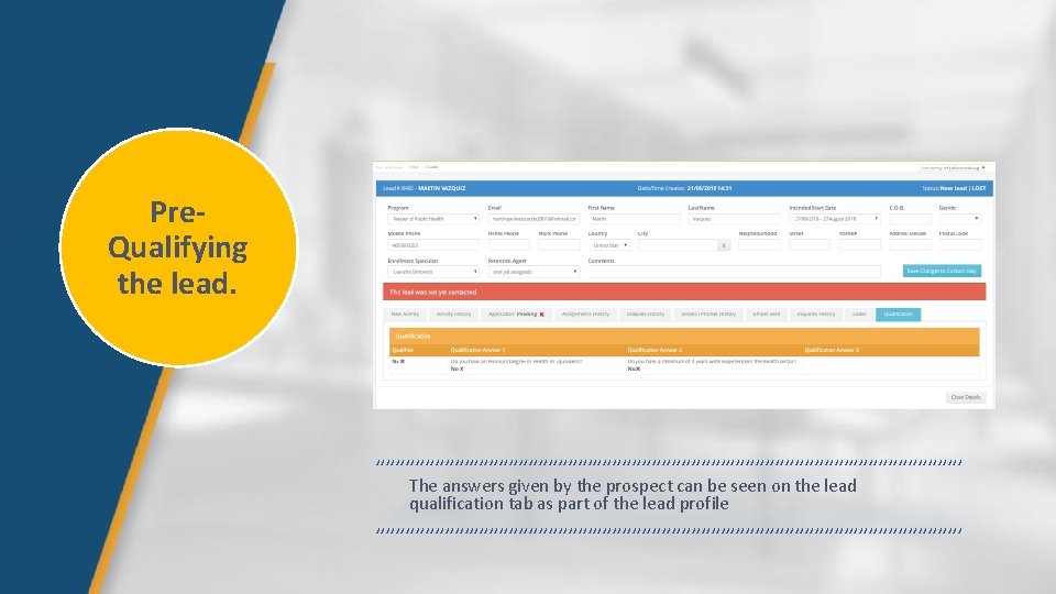 Pre. Qualifying the lead. , , , , , , , , , ,