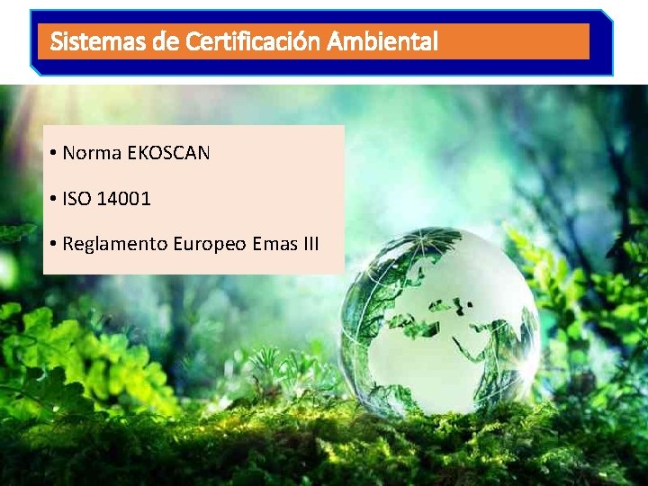 Sistemas de Certificación Ambiental • Norma EKOSCAN • ISO 14001 • Reglamento Europeo Emas