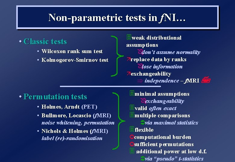 Non-parametric tests in f. NI… • Classic tests • Wilcoxon rank sum test •