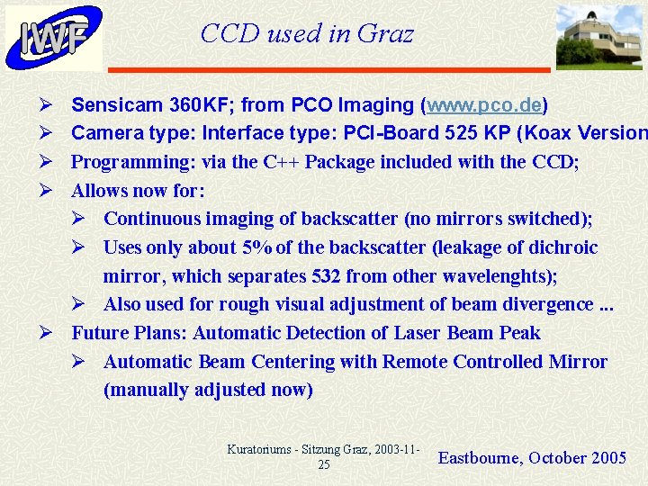 CCD used in Graz Ø Ø Sensicam 360 KF; from PCO Imaging (www. pco.