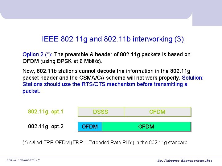 IEEE 802. 11 g and 802. 11 b interworking (3) Option 2 (*): The