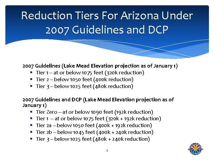 Reduction Tiers For Arizona Under 2007 Guidelines and DCP 2007 Guidelines (Lake Mead Elevation