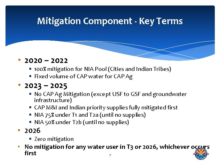 Mitigation Component - Key Terms • 2020 – 2022 § 100% mitigation for NIA