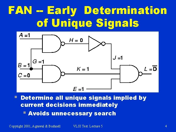 FAN -- Early Determination of Unique Signals § Determine all unique signals implied by