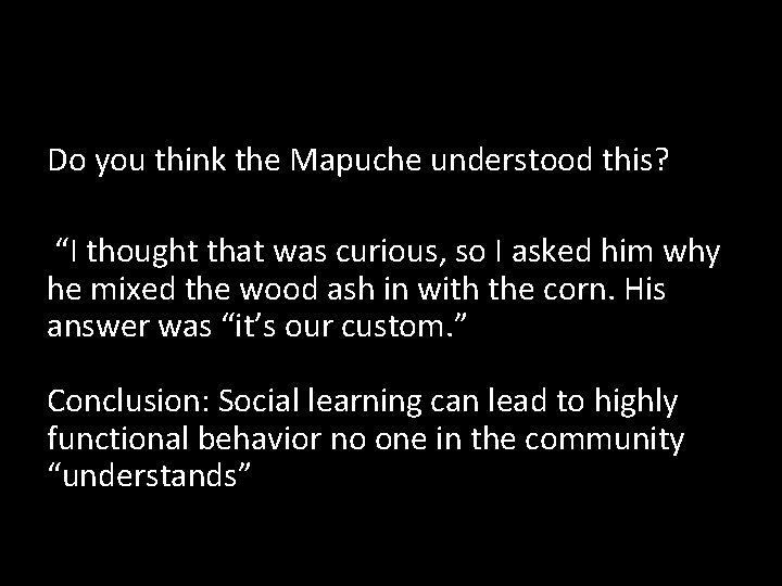 Do you think the Mapuche understood this? “I thought that was curious, so I