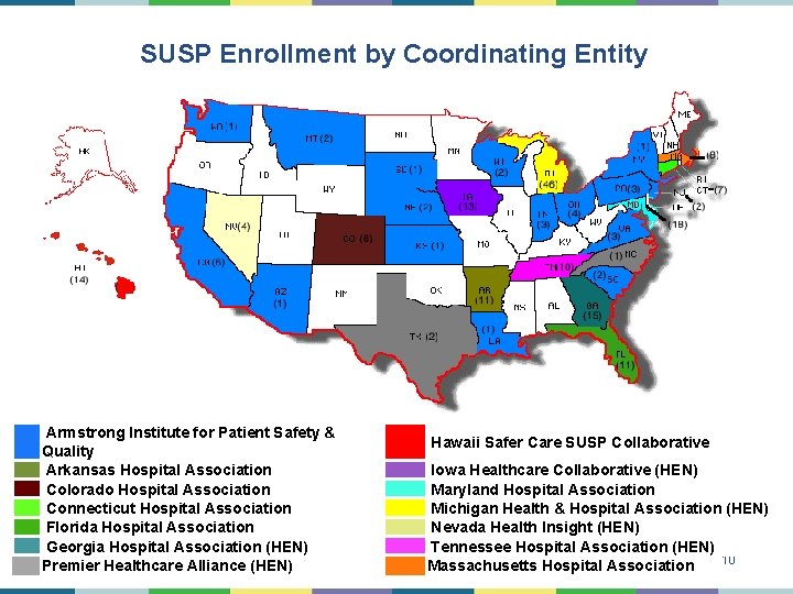 SUSP Enrollment by Coordinating Entity Armstrong Institute for Patient Safety & Quality Arkansas Hospital