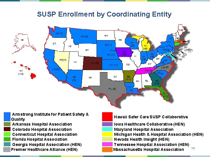 SUSP Enrollment by Coordinating Entity Armstrong Institute for Patient Safety & Quality Arkansas Hospital