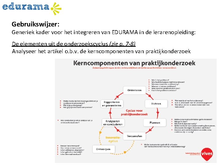 Gebruikswijzer: Generiek kader voor het integreren van EDURAMA in de lerarenopleiding: De elementen uit