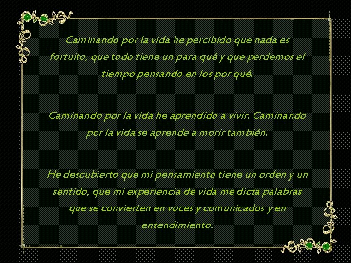 Caminando por la vida he percibido que nada es fortuito, que todo tiene un