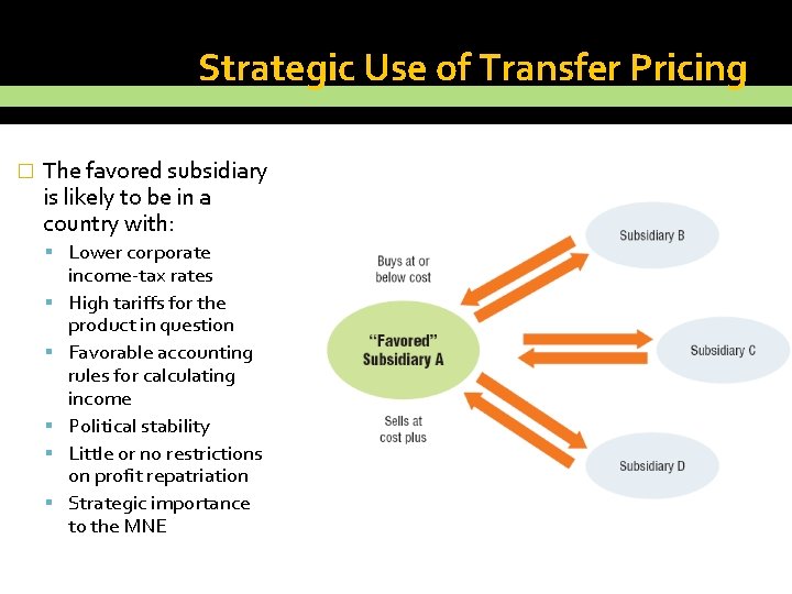 Strategic Use of Transfer Pricing � The favored subsidiary is likely to be in