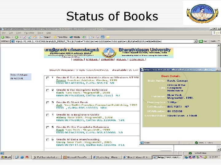 Status of Books 
