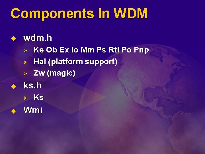 Components In WDM u wdm. h Ø Ø Ø u ks. h Ø u