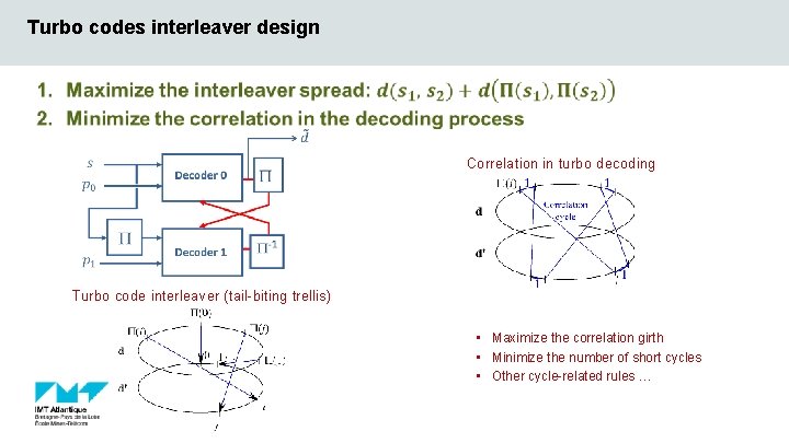 Turbo codes interleaver design Correlation in turbo decoding Turbo code interleaver (tail-biting trellis) •