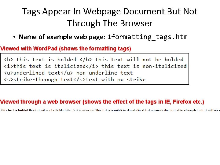 Tags Appear In Webpage Document But Not Through The Browser • Name of example