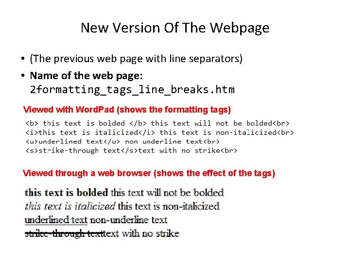 New Version Of The Webpage • (The previous web page with line separators) •