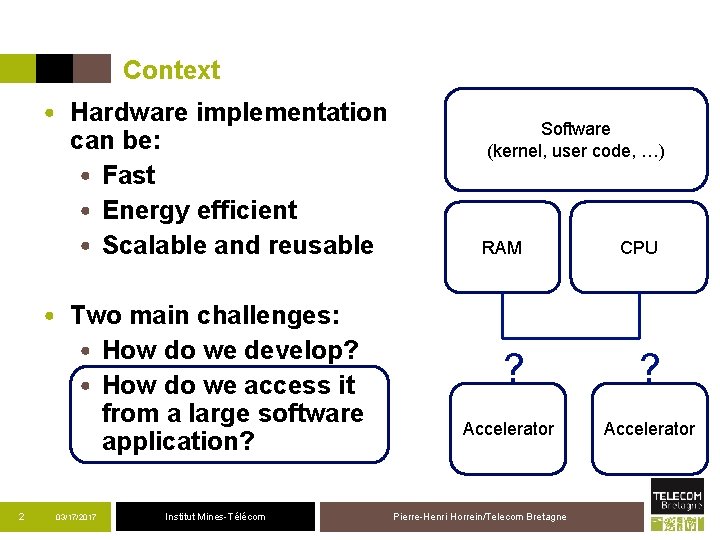 Context • Hardware implementation can be: • Fast • Energy efficient • Scalable and