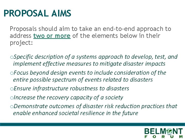 PROPOSAL AIMS Proposals should aim to take an end-to-end approach to address two or