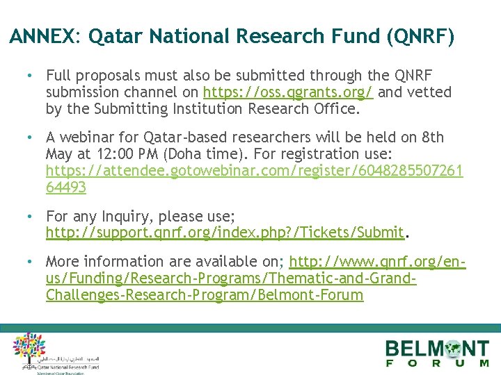 ANNEX: Qatar National Research Fund (QNRF) • Full proposals must also be submitted through