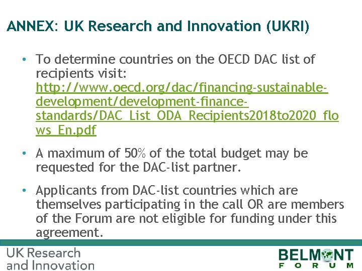 ANNEX: UK Research and Innovation (UKRI) • To determine countries on the OECD DAC