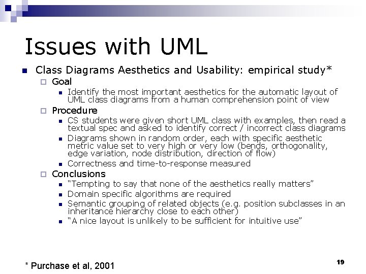 Issues with UML n Class Diagrams Aesthetics and Usability: empirical study* ¨ Goal n