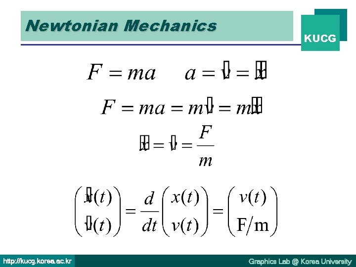 Newtonian Mechanics http: //kucg. korea. ac. kr KUCG Graphics Lab @ Korea University 