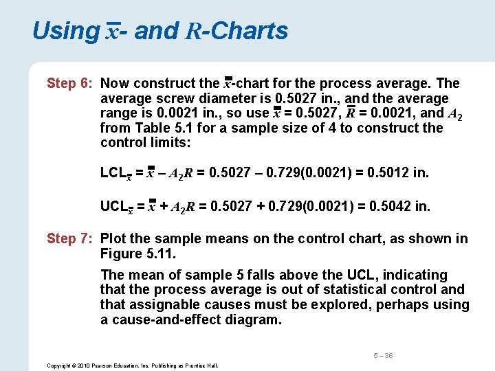 Using x- and R-Charts Step 6: Now construct the x-chart for the process average.