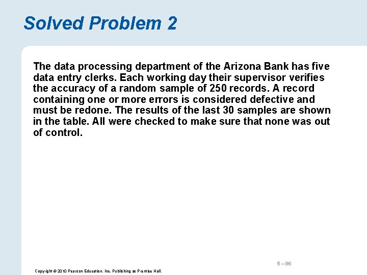 Solved Problem 2 The data processing department of the Arizona Bank has five data