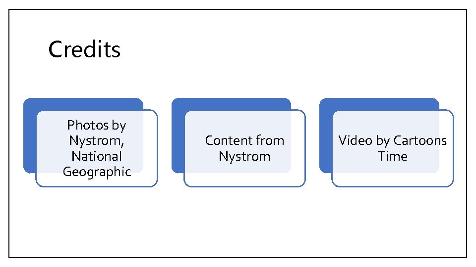 Credits Photos by Nystrom, National Geographic Content from Nystrom Video by Cartoons Time 