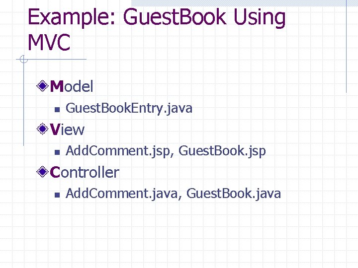 Example: Guest. Book Using MVC Model n Guest. Book. Entry. java View n Add.