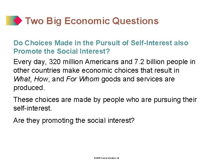 Two Big Economic Questions Do Choices Made in the Pursuit of Self-Interest also Promote