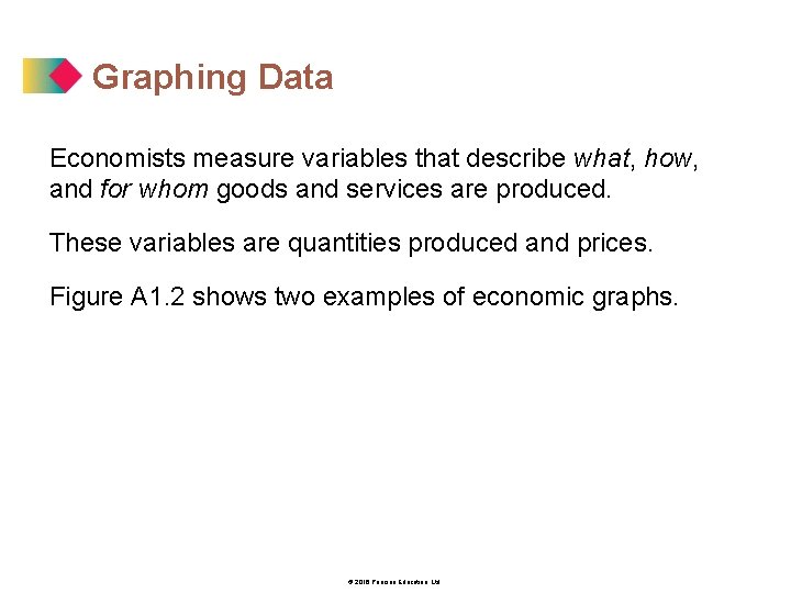 Graphing Data Economists measure variables that describe what, how, and for whom goods and