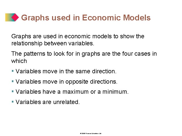 Graphs used in Economic Models Graphs are used in economic models to show the