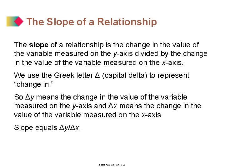 The Slope of a Relationship The slope of a relationship is the change in