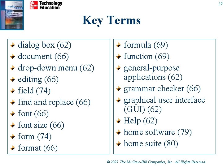 29 Key Terms dialog box (62) document (66) drop-down menu (62) editing (66) field 29 Key Terms dialog box (62) document (66) drop-down menu (62) editing (66) field