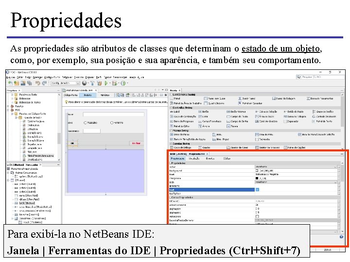 Propriedades As propriedades são atributos de classes que determinam o estado de um objeto,