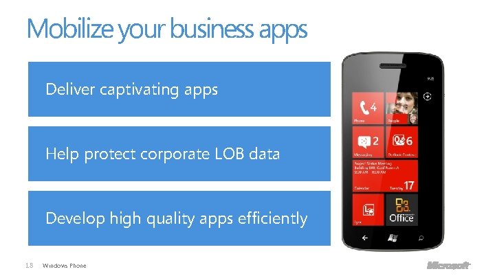 Mobilize your business apps Deliver captivating apps Help protect corporate LOB data Develop high